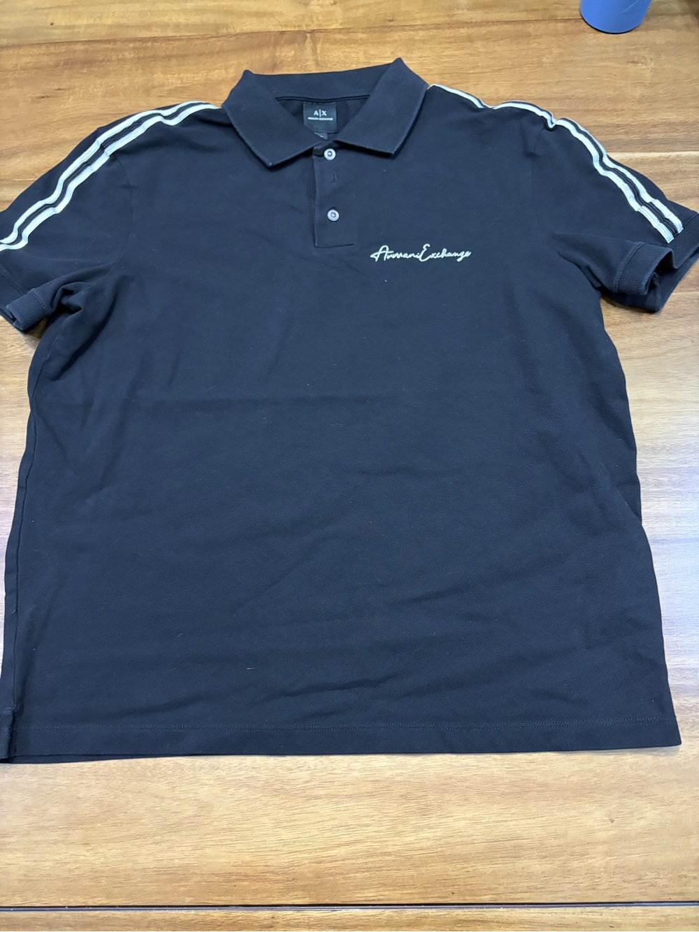 Armani Exchange Black Polo with Cream Shoulder Stripes